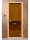 Дверь DOORWOOD Бронза 2050*700, 8мм, круглая ручка, 2 овальные оливковые петли (коробка осина) 