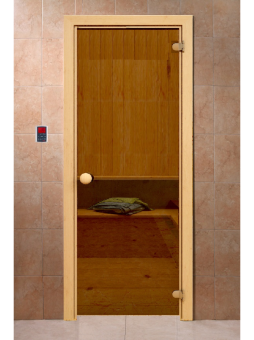 Дверь DOORWOOD Бронза матовая 2050*700, 8мм, круглая ручка, 2 овальные оливк. петли (коробка осина)