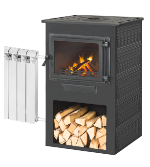 Камин ЭТНА (Панорама) с плитой и т/о "Антрацит" высокий